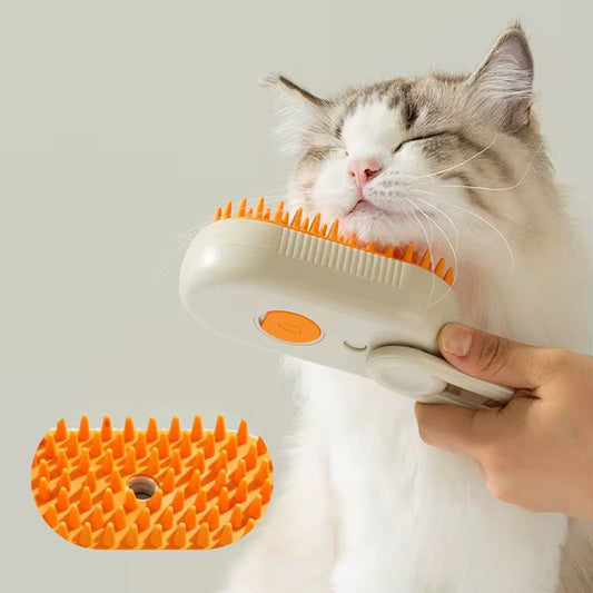Cepillo a Vapor 3‑en‑1 para Mascotas – Elimina Pelo, Masajea y Desenreda